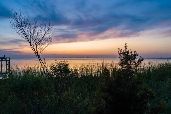 Západ Slunce Mobilní Zátoce Daphne Alabama Bayfront Červenci 2019 — Stock fotografie