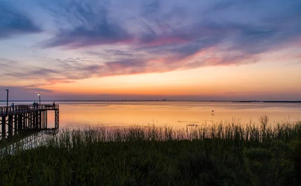 Solnedgång Mobile Bay Från Daphne Alabama Bayfront Park Juli 2019 — Stockfoto