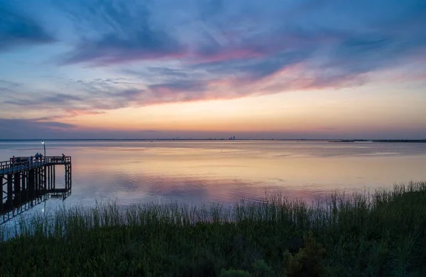Puesta Sol Verano Mobile Bay Desde Daphne Alabama — Foto de Stock