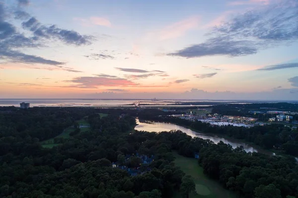 Vista Aérea Lake Forest Daphne Alabama Pôr Sol — Fotografia de Stock