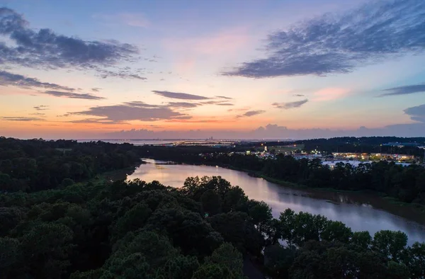 Vista Aérea Lake Forest Daphne Alabama Pôr Sol — Fotografia de Stock