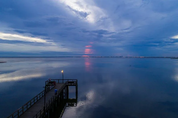 Solnedgång Mobile Bay Från Bayfront Park Pavilion Daphne Alabama — Stockfoto