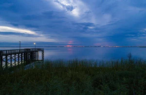 Naplemente Mobile Bay Től Bayfront Park Pavilion Daphne Alabama — Stock Fotó