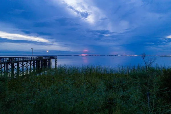 Puesta Sol Mobile Bay Desde Bayfront Park Pavilion Daphne Alabama — Foto de Stock