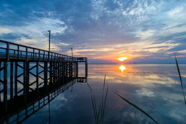 Coucher Soleil Sur Rive Est Mobile Bay Sur Côte Golfe — Photo