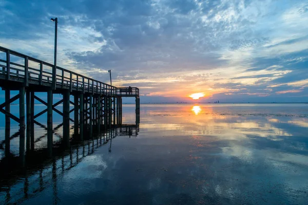 Pôr Sol Costa Oriental Mobile Bay Costa Golfo Alabama — Fotografia de Stock