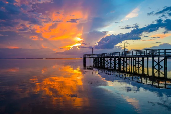 Céu Pôr Sol Acima Mobile Bay Costa Golfo Alabama Junho — Fotografia de Stock