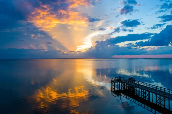 Céu Pôr Sol Acima Mobile Bay Costa Golfo Alabama Junho — Fotografia de Stock