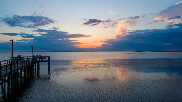 Zachód Słońca Nad Zatoką Alabama Wschodnim Wybrzeżu Mobile Bay — Zdjęcie stockowe