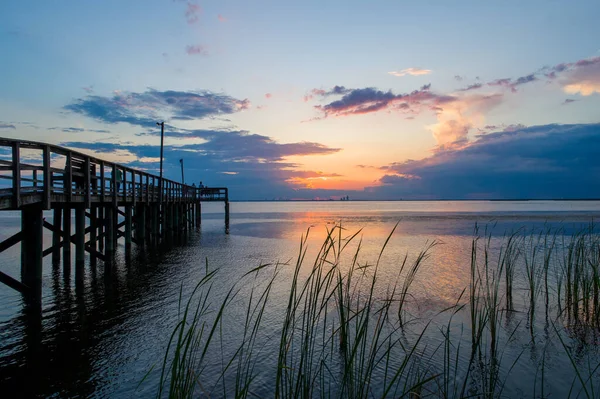 Západ Slunce Alabamském Zálivu Východním Pobřeží Mobile Bay — Stock fotografie