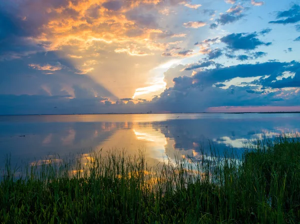 Берег Затоки Алабама Захід Сонця Східному Березі Мобіл Бей — стокове фото