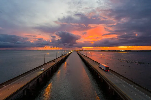 Letecký Pohled Most Mobile Bay Při Západu Slunce — Stock fotografie