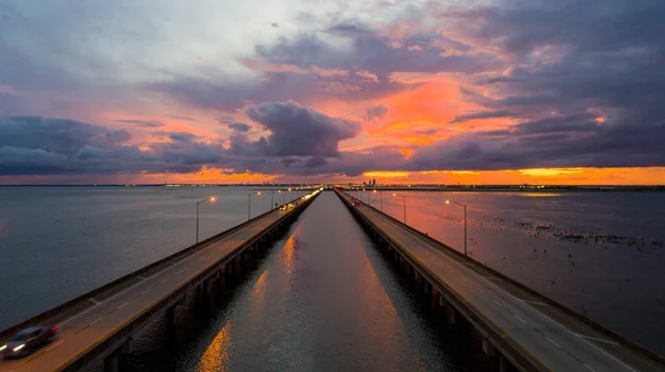 Вид Воздуха Мост Через Мобил Бей Закате — стоковое фото
