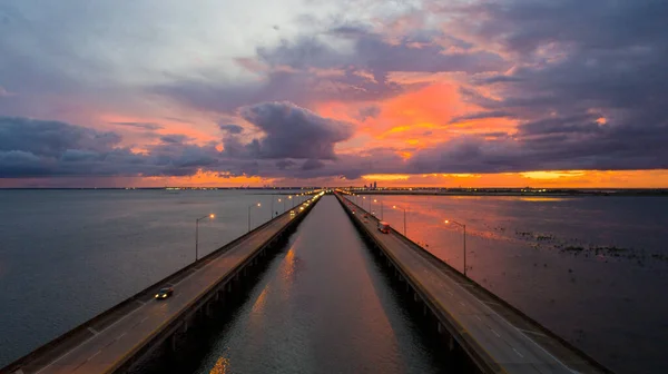 Letecký Pohled Most Mobile Bay Při Západu Slunce — Stock fotografie