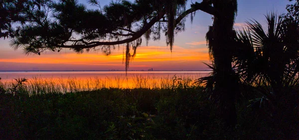 Zonsondergang Mobile Bay Van Daphne Alabama Bayfront Park Paviljoen Juli — Stockfoto