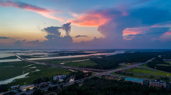 Baie Mobile Coucher Soleil Sur Côte Golfe Alabama Août 2020 — Photo