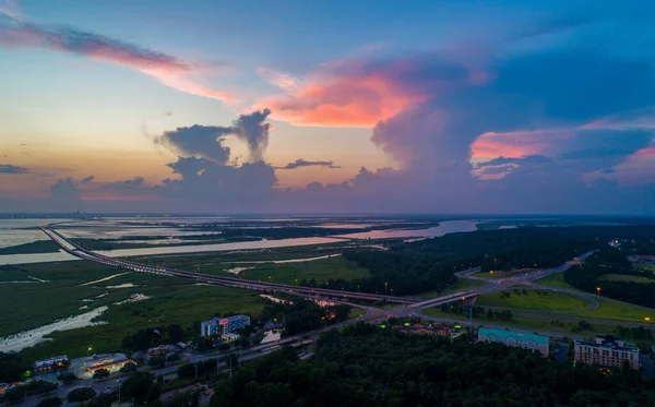 Mobile Bay Tramonto Sulla Costa Del Golfo Dell Alabama Nell — Foto Stock