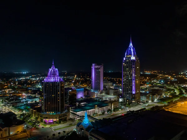 Downtown Mobile Alabama Nocą Sierpniu 2020 — Zdjęcie stockowe