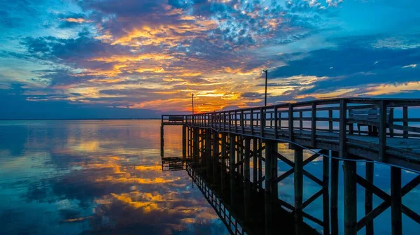Molo Mobile Bay Zachodzie Słońca — Zdjęcie stockowe