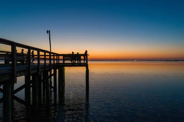 Bayfront Park Móló Mobile Bay Alabama Naplementekor — Stock Fotó