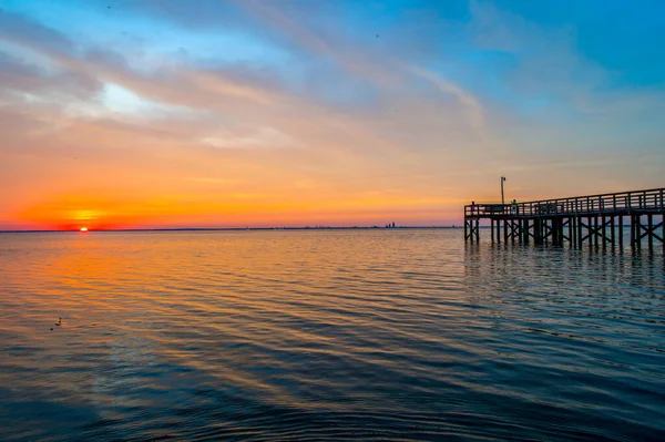 Coucher Soleil Octobre Bayfront Park Pavillion Sur Mobile Bay Daphné — Photo