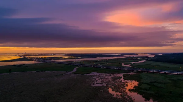 Aerial View Mobile Bay Sunset October 2020 — Stock Photo, Image