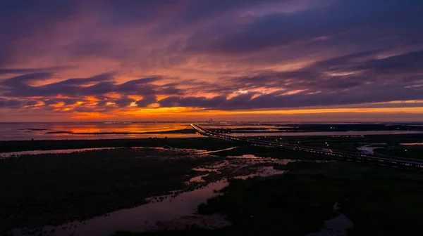 Aerial View Mobile Bay Sunset October 2020 — Stock Photo, Image