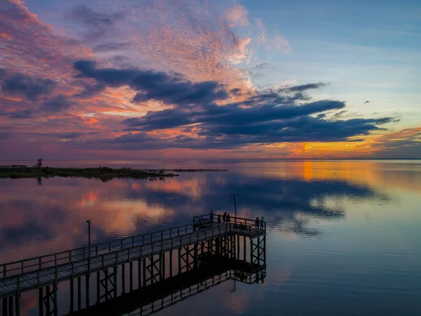 Puesta Sol Octubre Mobile Bay Desde Daphne Alabama — Foto de Stock