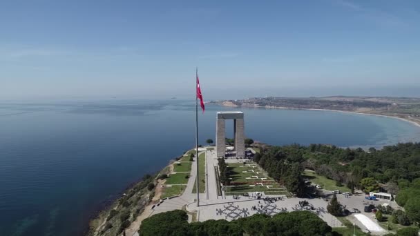 Flygfoto Över Den Canakkale Martyrs Memorial — Stockvideo