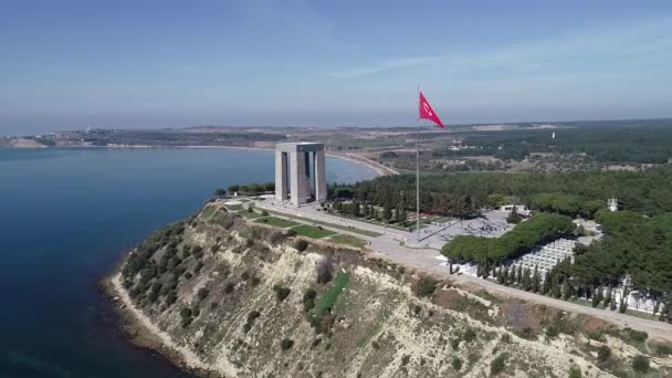 Flygfoto Över Den Canakkale Martyrs Memorial — Stockvideo