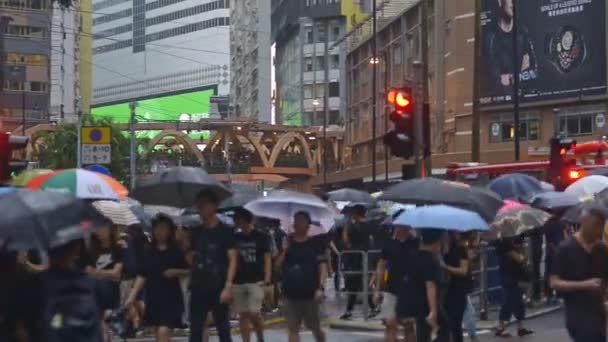 Индия и Китай взрослой текстуры вид сверху 2019 года азиатские бизнесмены толпа женщина и азиатский мужчина протестуют с зонтиком. концепция американской пропаганды — стоковое видео