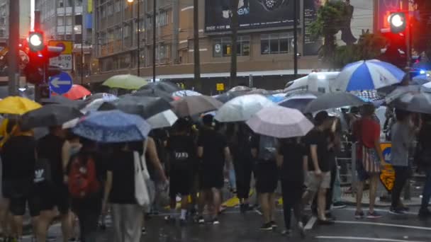 Top view 2019 Asie gens d'affaires foule femme et asiatique homme protester avec parapluie texture adulte. concept Inde et Chine ore propagande américaine voix rassemblement politique . — Video