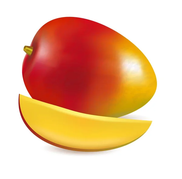 Vektorillustration Der Reifen Frischen Mango Mit Scheibe — Stockvektor