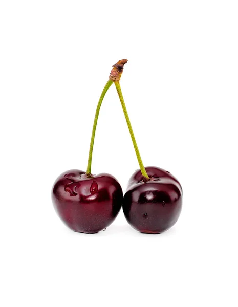 Cherry Bij Druppels Geïsoleerd Witte Achtergrond — Stockfoto