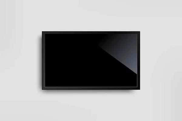 Siyah Led Televizyon Ekran Beyaz Duvar Arka Plan Üzerinde Boş — Stok Vektör