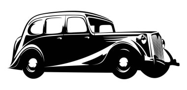 Beyaz arkaplanda izole edilmiş eski model bir araba