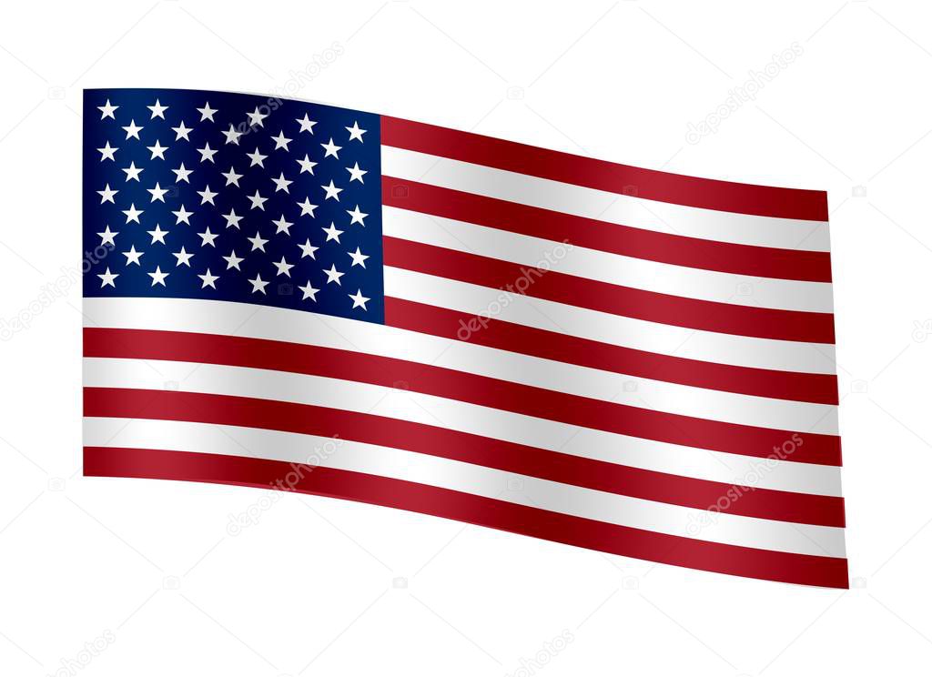 Waving flag of the United States of America. Accurate dimensions  element proportions and colors. Vector illustration