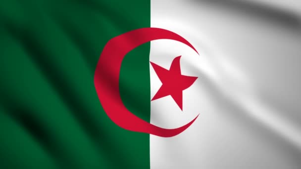 Algerien Flagge Bewegungsvideo Weht Wind Flagge Nahaufnahme 1080P Filmmaterial — Stockvideo