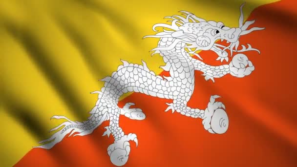 Bandera Bután Vídeo Movimiento Ondeando Con Viento Bandera Primer Plano — Vídeos de Stock