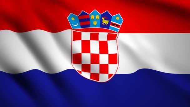 Bandera Croacia Movimiento Vídeo Ondeando Viento Bandera Primer Plano 1080P — Vídeo de stock