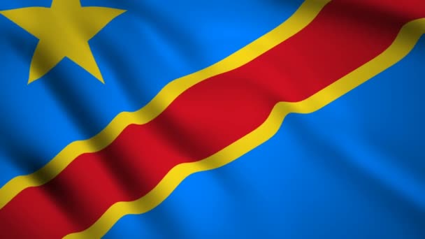 Demokratik Cumhuriyet Kongo Bayrağı Hareket Video Rüzgarsal Sallayarak Bayrak Closeup — Stok video