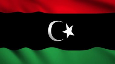 Libya bayrağı Hareket video rüzgarda sallayarak. Bayrak Closeup 1080p Hd görüntüleri