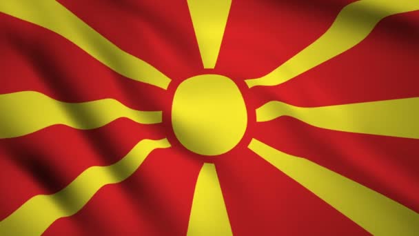 Noord Macedonië Vlag Motion Video Zwaaiende Wind Markeer Close Ups — Stockvideo