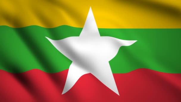 Bandera Myanmar Movimiento Vídeo Ondeando Viento Bandera Primer Plano 1080P — Vídeo de stock