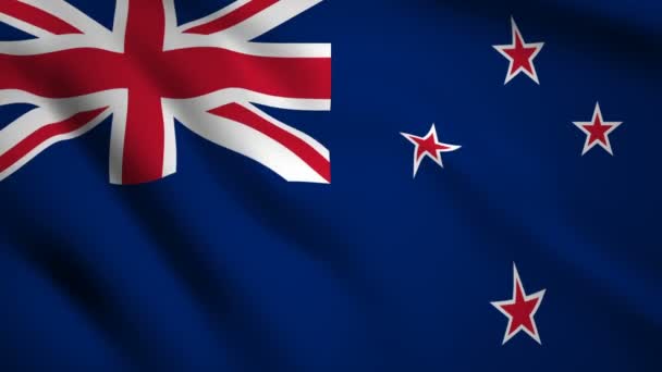 Bandeira Nova Zelândia Vídeo Movimento Acenando Vento Bandeira Fechar 1080P — Vídeo de Stock