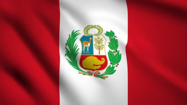 Bandera Del Perú Movimiento Vídeo Ondeando Viento Bandera Primer Plano — Vídeo de stock