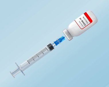Tıbbi ampul aşısını ve şırıngayı yönlendir. Resim aşısı ve şırınga. İllüstrasyon antiviral aşı