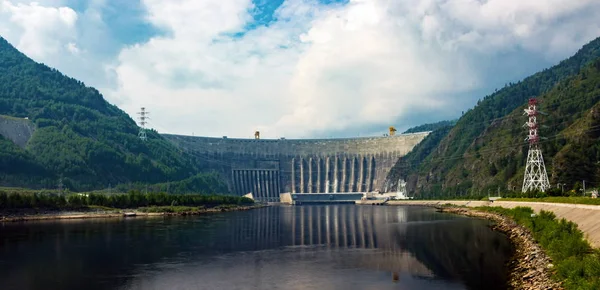 Barragem Sayano Shushenskaya Usina Hidrelétrica Estilo Vintage — Fotografia de Stock