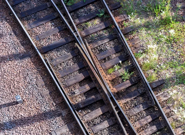Flechas Conmutación Dos Vías Ferrocarril Antiguas Con Traviesas Madera Como — Foto de Stock