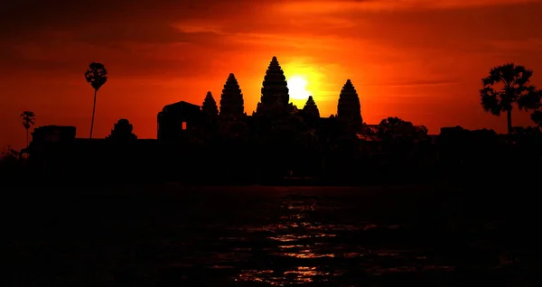 Silhoette Temple Angkor Wat Lever Soleil Siem Reap Cambodge — Photo